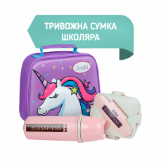 Спеціальний евакуаційний рюкзак для школяра Jooki: Термосумка 3D "Unicorn", Термопляшка 500 мл, Ланч бокс 750 мл рожевий