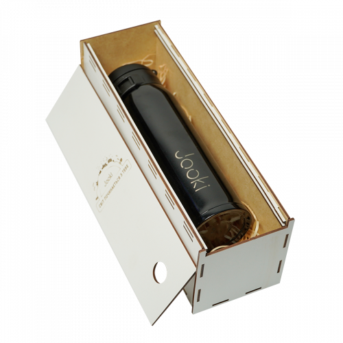 Термос металлический "Royal" с поильником, черный 500 мл  +  деревянная подарочная коробка