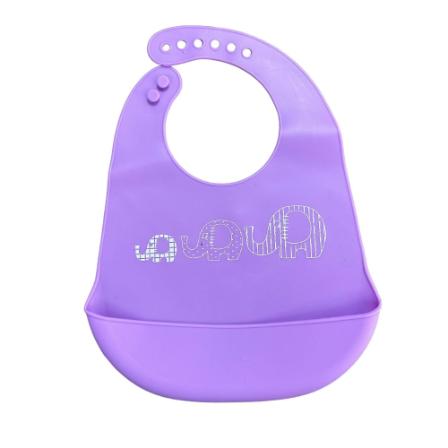 Силиконовый слюнявчик с карманом для девочки, фиолетовый 29х23 см