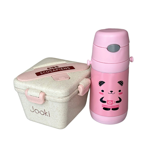 Эко ланч набор розовый ланч бокс 750 мл "Ecosapiens Kids" + розовый термос детский ЭКО “Jooki” 300 мл