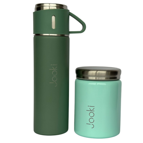 Ланч набор Jooki: Термос для еды, Термос для напитков с металлической чашкой, зеленый