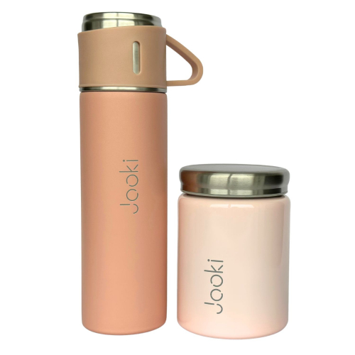 Ланч набор Jooki: Термос для еды, Термос для напитков с металлической чашкой, розовый