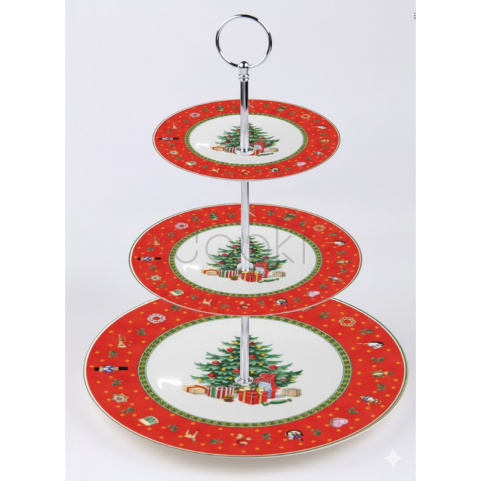 Этажерка фарфоровая для фруктов трёхъярусная Christmas 34 см HP-SDHK-8 Надежный выбор Jooki