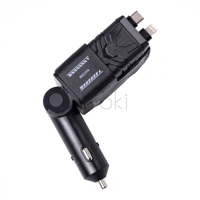 Автомобільний зарядний пристрій MECHA з висувними кабелями та портами USB/Type-C Чорний HP-A1B  Jooki