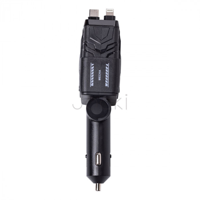Автомобільний зарядний пристрій MECHA з висувними кабелями та портами USB/Type-C Чорний HP-A1B  Jooki