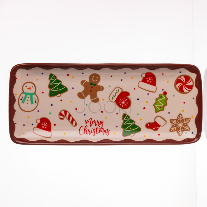 Блюдо сервировочное новогоднее для закусок Merry Christmas 34×14×2 (см) блюдо прямоугольное рождественское из фарфора CR-1-38  Всегда под рукой 