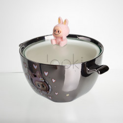Бульонница фарфоровая Labubu с крышкой и ручками 800 (мл) Ø15 (см) детская тарелка для супа и лапши Серебристый с розовым FM-34C Удобство и стиль Jooki