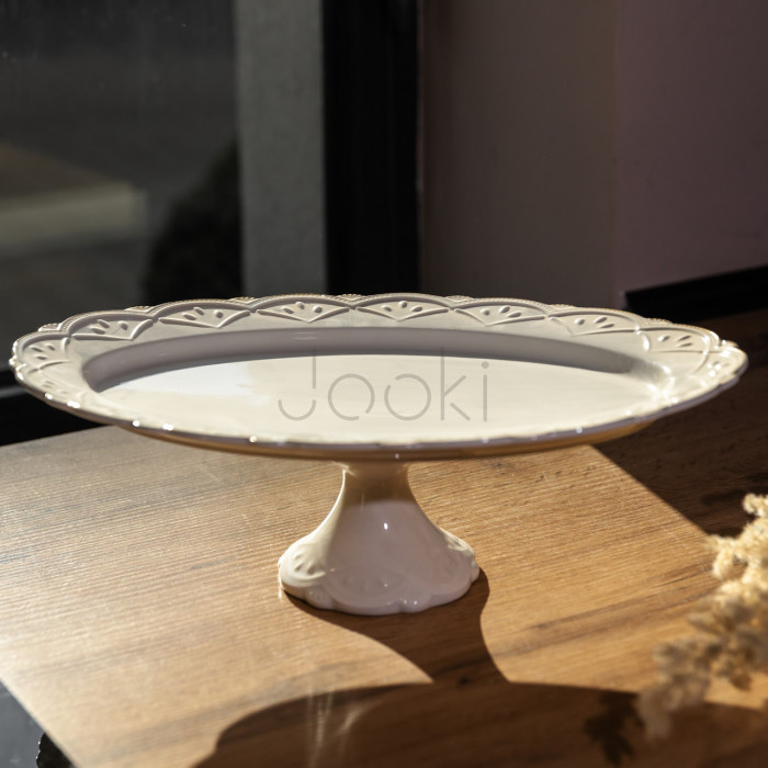 Блюдо на ножке фарфоровое Pearl 25,5 см Yiwu 120-YH-HG050  Jooki