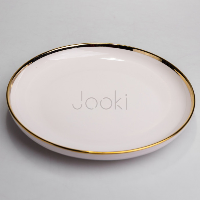Тарелка обеденная фарфоровая 25,5 см с золотым кантом Yiwu LB-1606B  Jooki