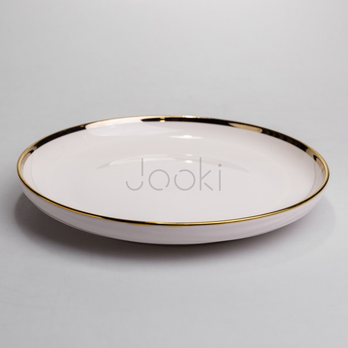 Тарелка обеденная фарфоровая 25,5 см с золотым кантом Yiwu LB-1606B  Jooki