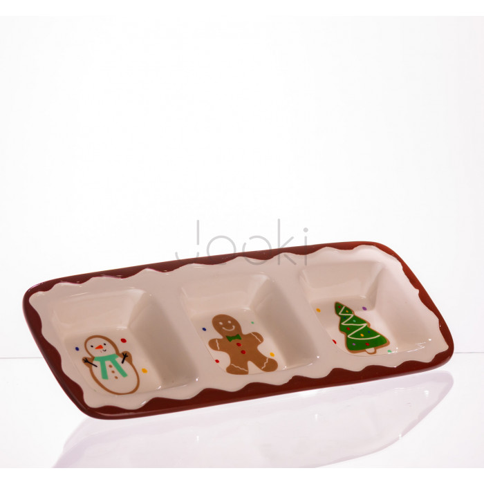 Менажница фарфоровая Merry Christmas на 3 секции 30×11×2.5 (см) прямоугольная CR-1-41  Jooki