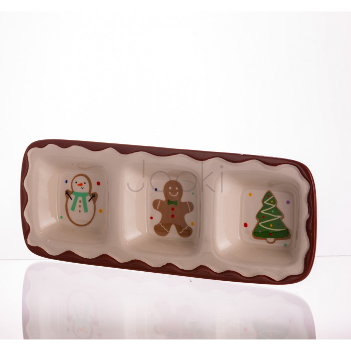 Менажница фарфоровая Merry Christmas на 3 секции 30×11×2.5 (см) прямоугольная CR-1-41  Jooki