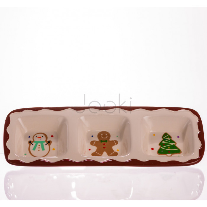 Менажница фарфоровая Merry Christmas на 3 секции 30×11×2.5 (см) прямоугольная CR-1-41  Jooki
