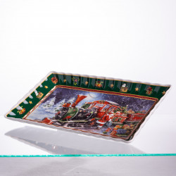 Блюдо сервировочное новогоднее для закусок из фарфора Santa 30.5×17.5×2.5 (см) HP-SDHK-22