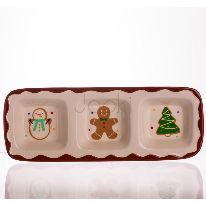 Менажница фарфоровая Merry Christmas на 3 секции 30×11×2.5 (см) прямоугольная CR-1-41  Jooki