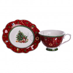 Порцелянаова чашка з блюдцем 250 (мл) Christmas Червона Yiwu HP-SDHK-14  Jooki