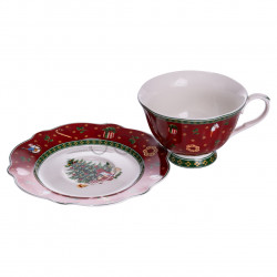 Порцелянаова чашка з блюдцем 250 (мл) Christmas Червона Yiwu HP-SDHK-14  Jooki