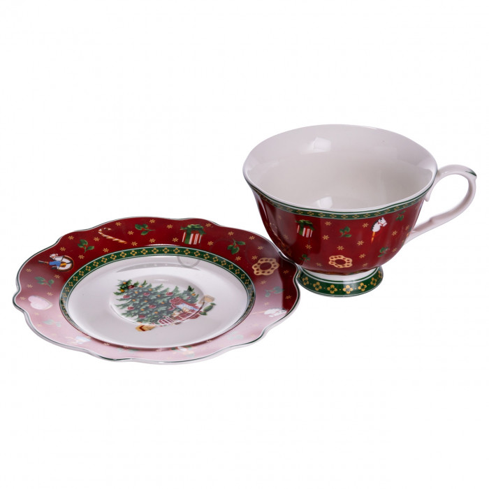Порцелянаова чашка з блюдцем 250 (мл) Christmas Червона Yiwu HP-SDHK-14  Jooki