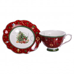 Порцелянаова чашка з блюдцем 250 (мл) Christmas Червона Yiwu HP-SDHK-14  Jooki