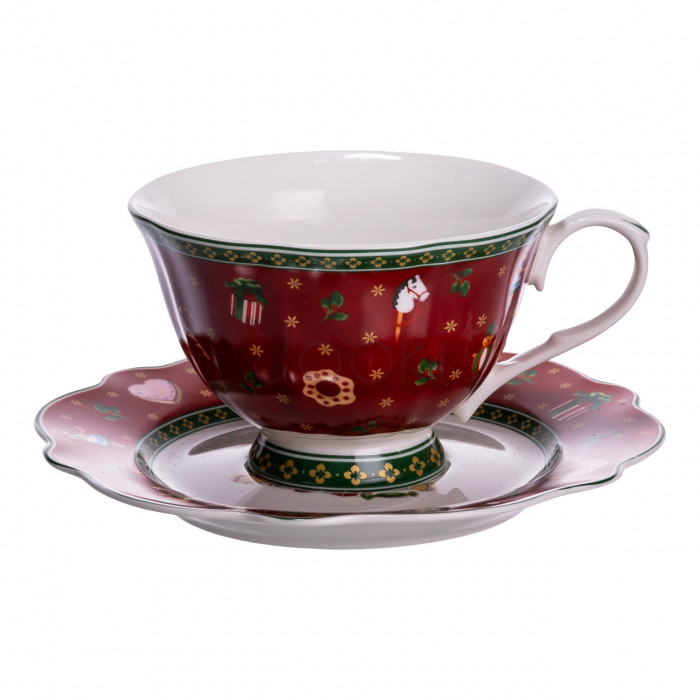 Порцелянаова чашка з блюдцем 250 (мл) Christmas Червона Yiwu HP-SDHK-14  Jooki