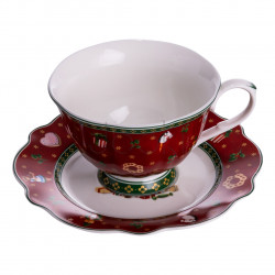 Порцелянаова чашка з блюдцем 250 (мл) Christmas Червона Yiwu HP-SDHK-14  Jooki