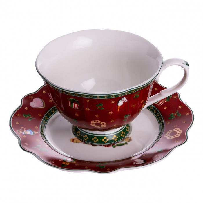Порцелянаова чашка з блюдцем 250 (мл) Christmas Червона Yiwu HP-SDHK-14  Jooki