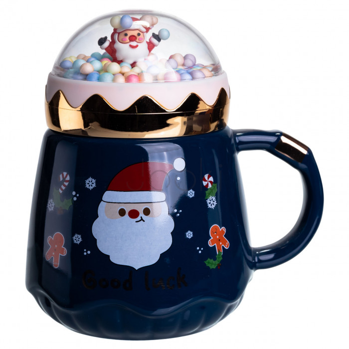 Чашка фарфоровая с крышкой Christmas 400 (мл) Синий Yiwu FM-CS-41B Твой стильный выбор 