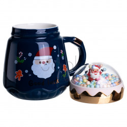 Чашка фарфоровая с крышкой Christmas 400 (мл) Синий Yiwu FM-CS-41B Твой стильный выбор 