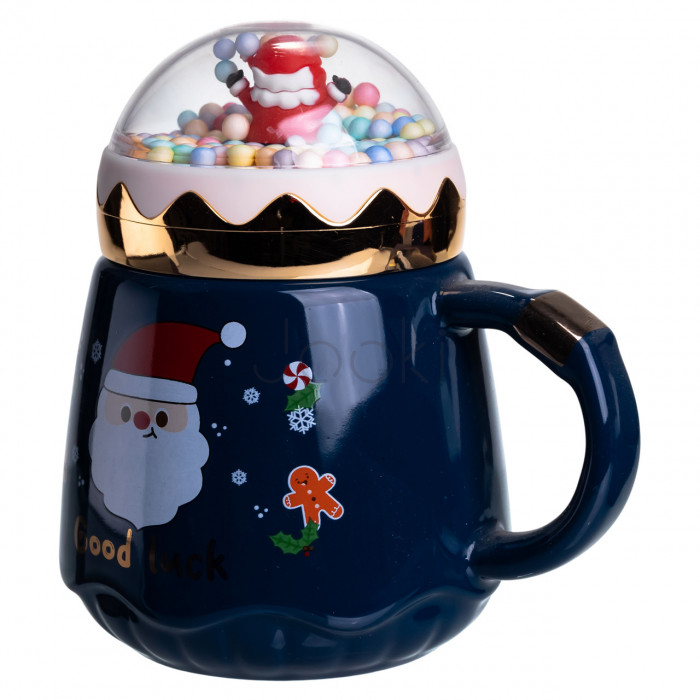 Чашка фарфоровая с крышкой Christmas 400 (мл) Синий Yiwu FM-CS-41B Твой стильный выбор 