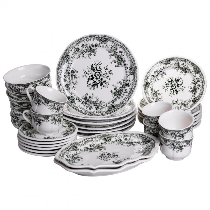 Столовый набор посуды 32 предмета на 6 персон Vintage Elegant фарфоровый Черный YY78-7A Удобство и стиль Jooki