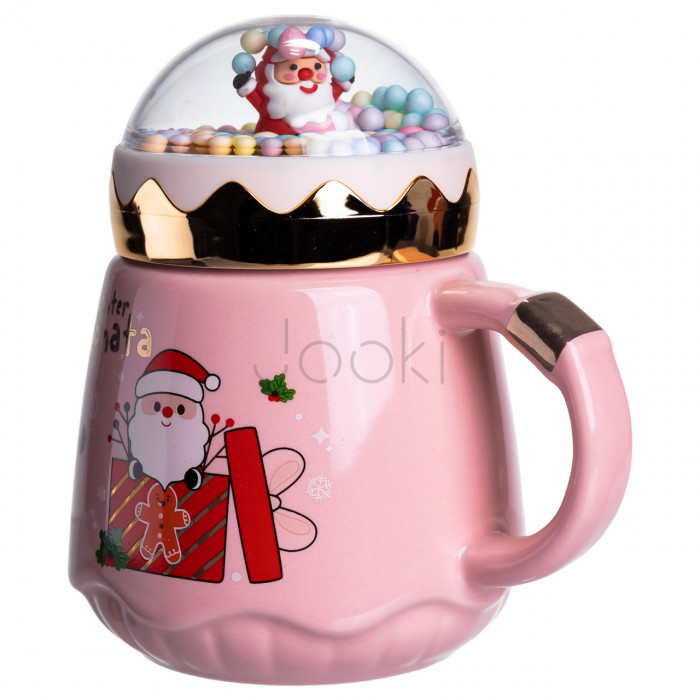 Чашка фарфоровая с крышкой Christmas 400 (мл) Розовый Yiwu FM-CS-41C Для комфорта каждый день 