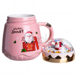 Чашка фарфоровая с крышкой Christmas 400 (мл) Розовый Yiwu FM-CS-41C Для комфорта каждый день 