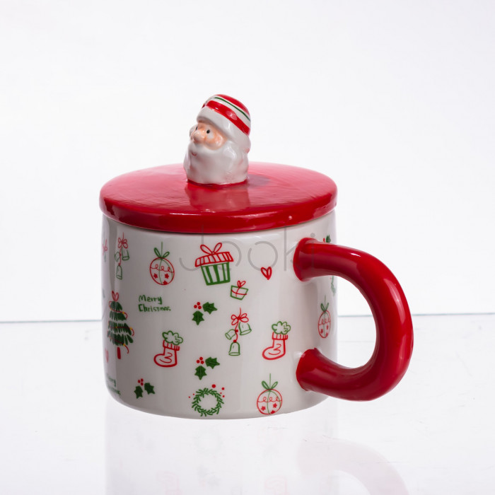 Новорічна порцелянова чашка з кришкою Merry Christmas 350 (мл) CR-1-20 Зручність і стиль Jooki