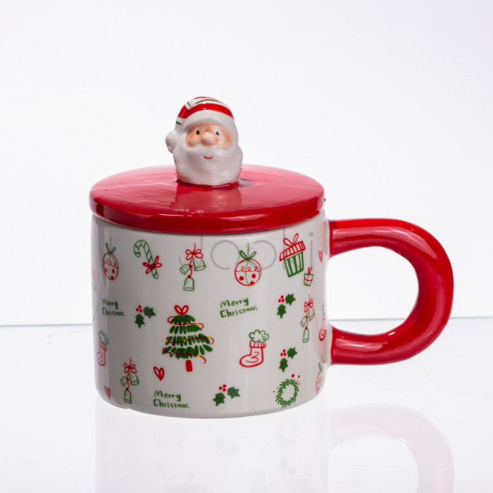 Новорічна порцелянова чашка з кришкою Merry Christmas 350 (мл) CR-1-20 Зручність і стиль Jooki