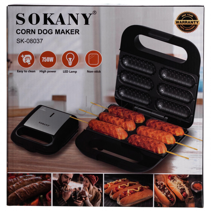 Аппарат для корн догов Sokany SK-08037 750 Вт на 6 штук антипригарное покрытие, электрическая корндогница домашняя  Jooki