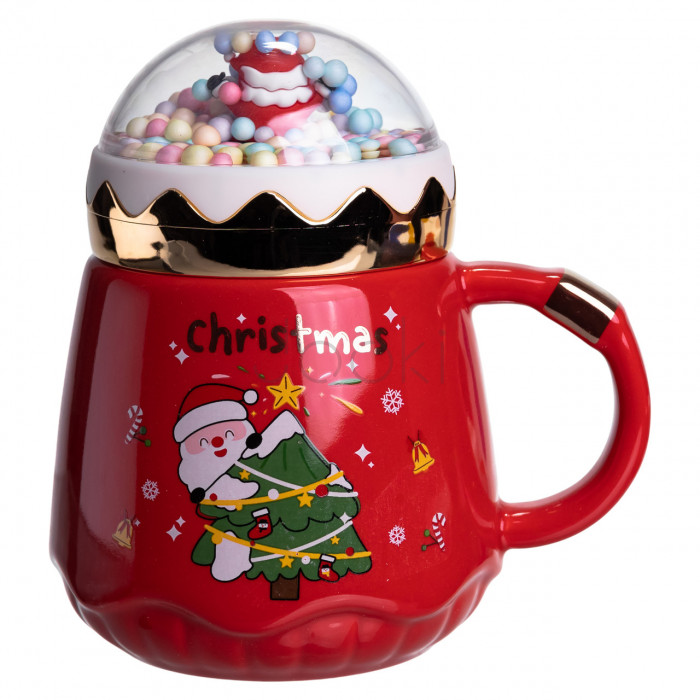 Чашка фарфоровая с крышкой Christmas 400 (мл) Красный Yiwu FM-CS-41D  Всегда под рукой 