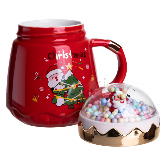Чашка фарфоровая с крышкой Christmas 400 (мл) Красный Yiwu FM-CS-41D  Всегда под рукой 