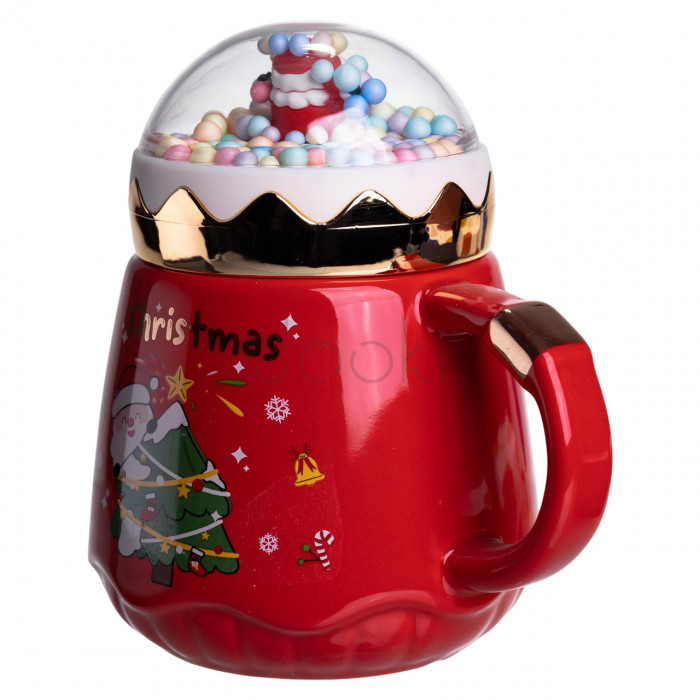 Чашка фарфоровая с крышкой Christmas 400 (мл) Красный Yiwu FM-CS-41D  Всегда под рукой 