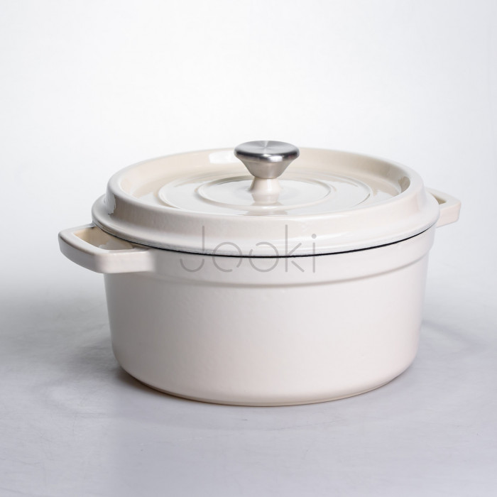 Кокотница чугунная эмалированная 4,5 л, бежевый Yiwu HP-FLG-4 WHITE Для комфорта каждый день 