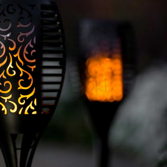 Сонячна садова LED лампа факел Flami SuperLED з ефектом полум’я, набір 4шт