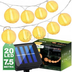 Декоративна сонячна гірлянда Lumiled Risa — 20 LED-ліхтариків, довжина 7,59 м, тепле біле світло 3000 K, IP44, вбудований датчик сутінків