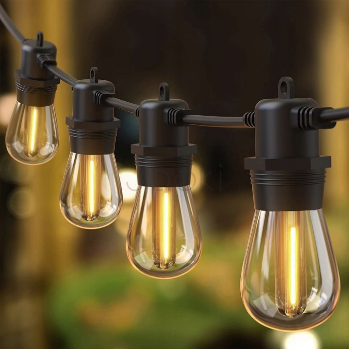Садова гірлянда 15м з 15 LED-лампами E27 пряма- декоративне освітлення для саду, тераси, балкона, SuperLED