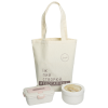 Еко ланч набір еко-сумка шоппер + рожевий ланч бокс "Ecosapiens" 950 мл + бежева ланч бокс супниця в формі чашки 850 мл