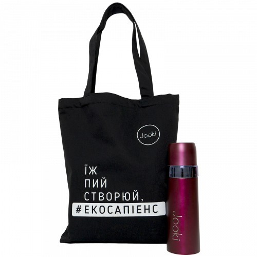Еко ланч набір еко-сумка шоппер + червоний термос "Travel"