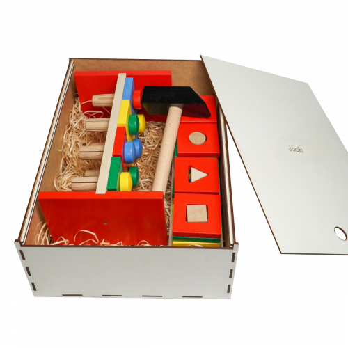 Еко подаруноковий набор, гра- сортер “Кольоровий квартет” + іграшка Стучалка + подарункова коробка 