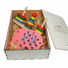  Эко подарочный  набор, шнуровка «Слон» +Игра «Головоломка 3 в 1» + подарочная коробка